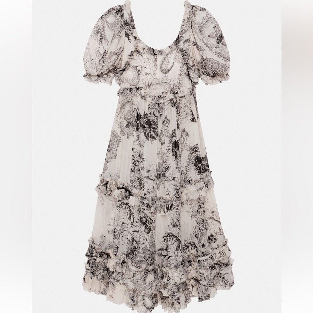 Zara NWT Studio Limited Edition  printed ruffled silk dress 2532/78, sz M - Picture 7 of 14